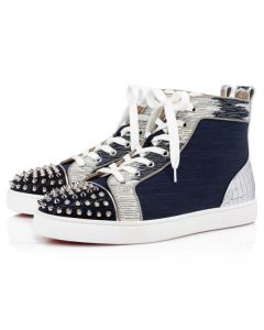 Christian Louboutin Lou Spikes Orlaato Version Marine Suede Leather